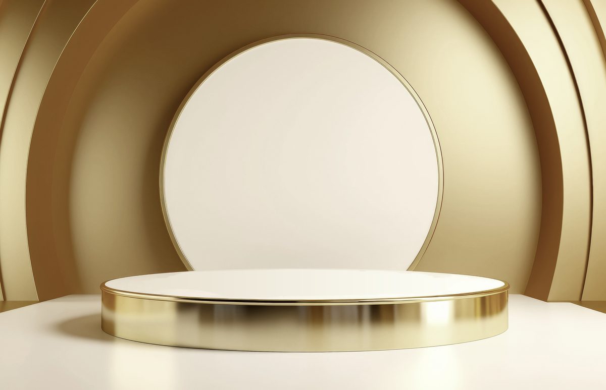 White and soft gold coloured empty podium for product presentation
