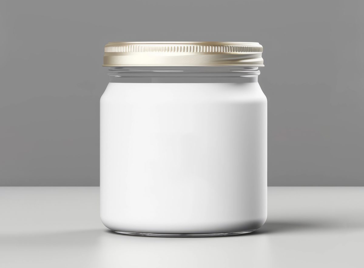 White glass canister isolated on light background