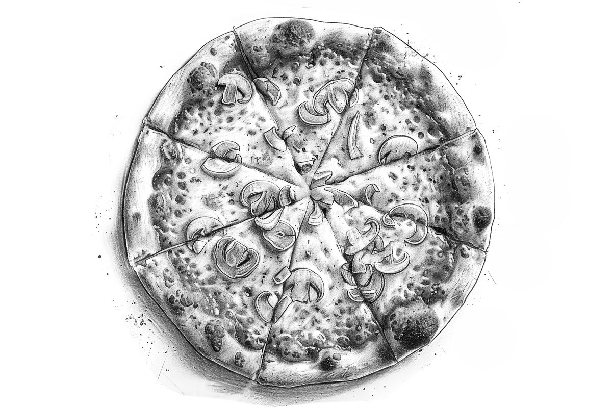 Overhead Pizza Sketch on White Background