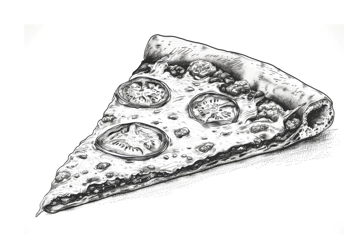 Black and White Sketch of a Pizza Slice