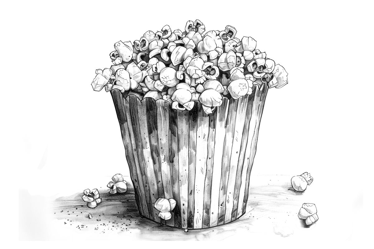 Black and White Sketch of a Popcorn Bucket