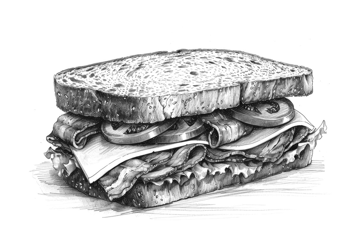 Black and White Sketch of a Sandwich
