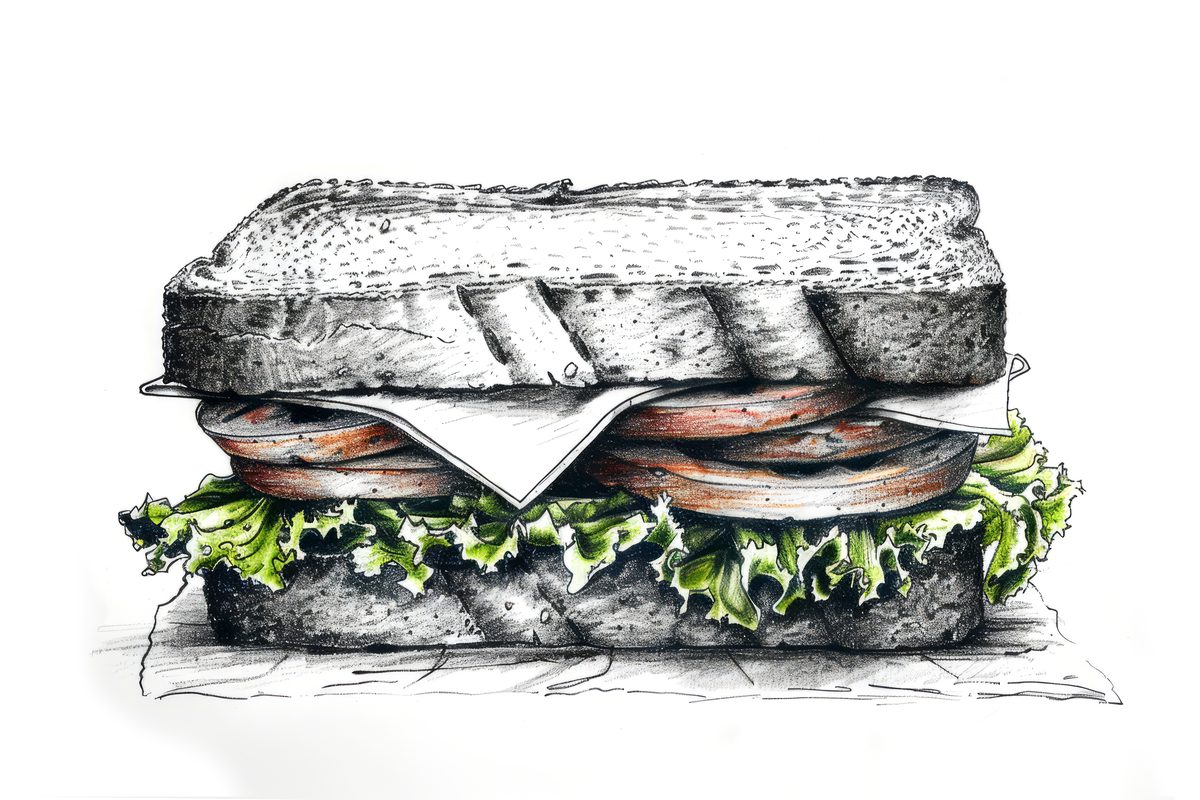 Hand-Drawn Sandwich Sketch on White Background