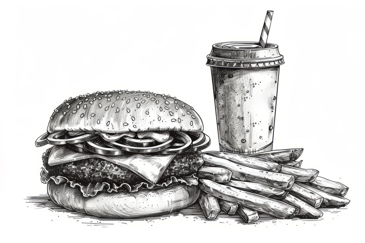 Hand-Drawn Fast Food Sketch on White Background