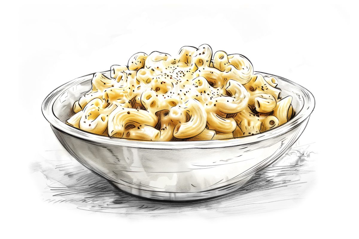 Black and White Sketch of Mac and Cheese