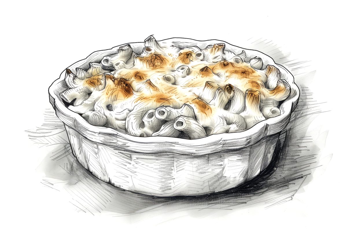 Hand-Drawn Mac and Cheese Sketch on White Background