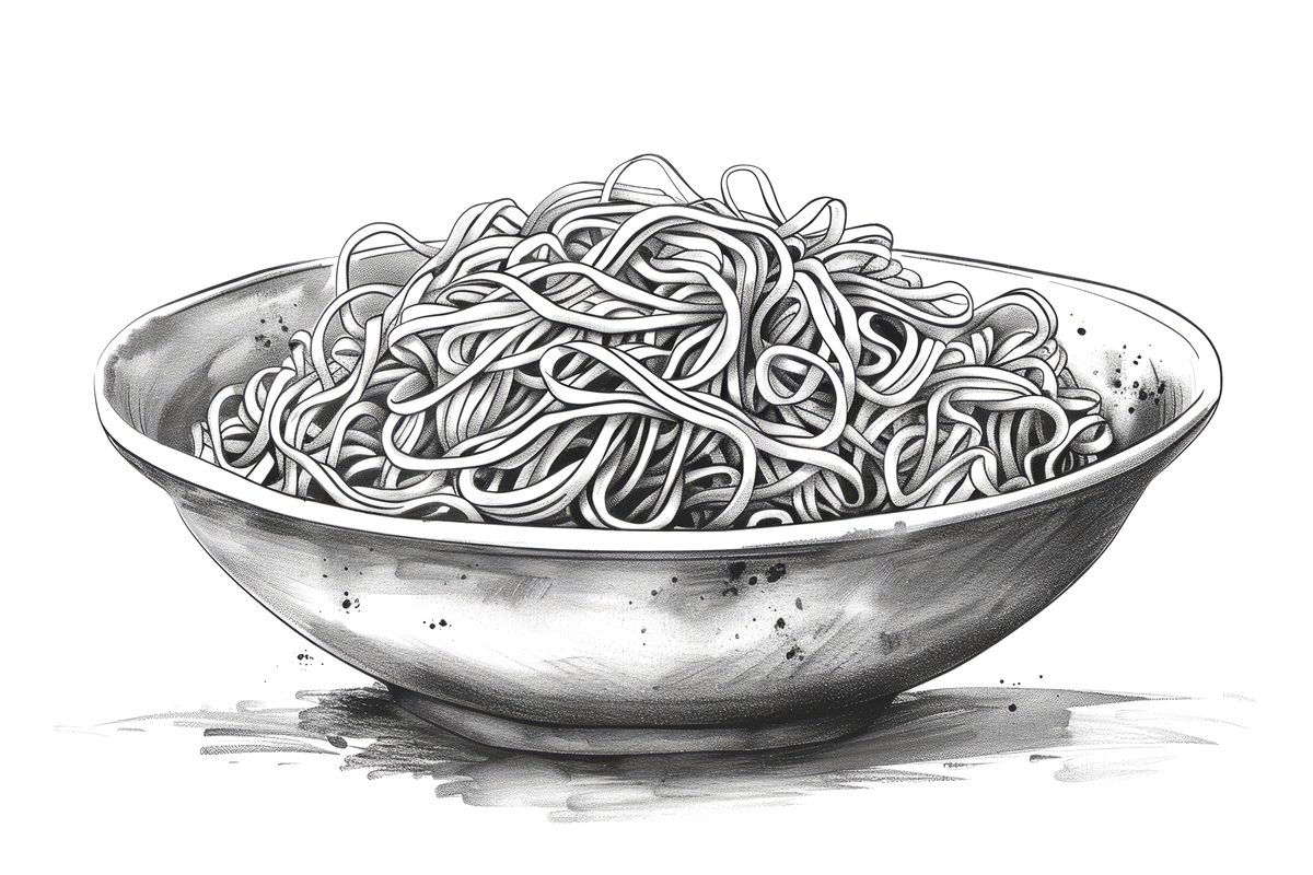 Black and White Sketch of Noodles