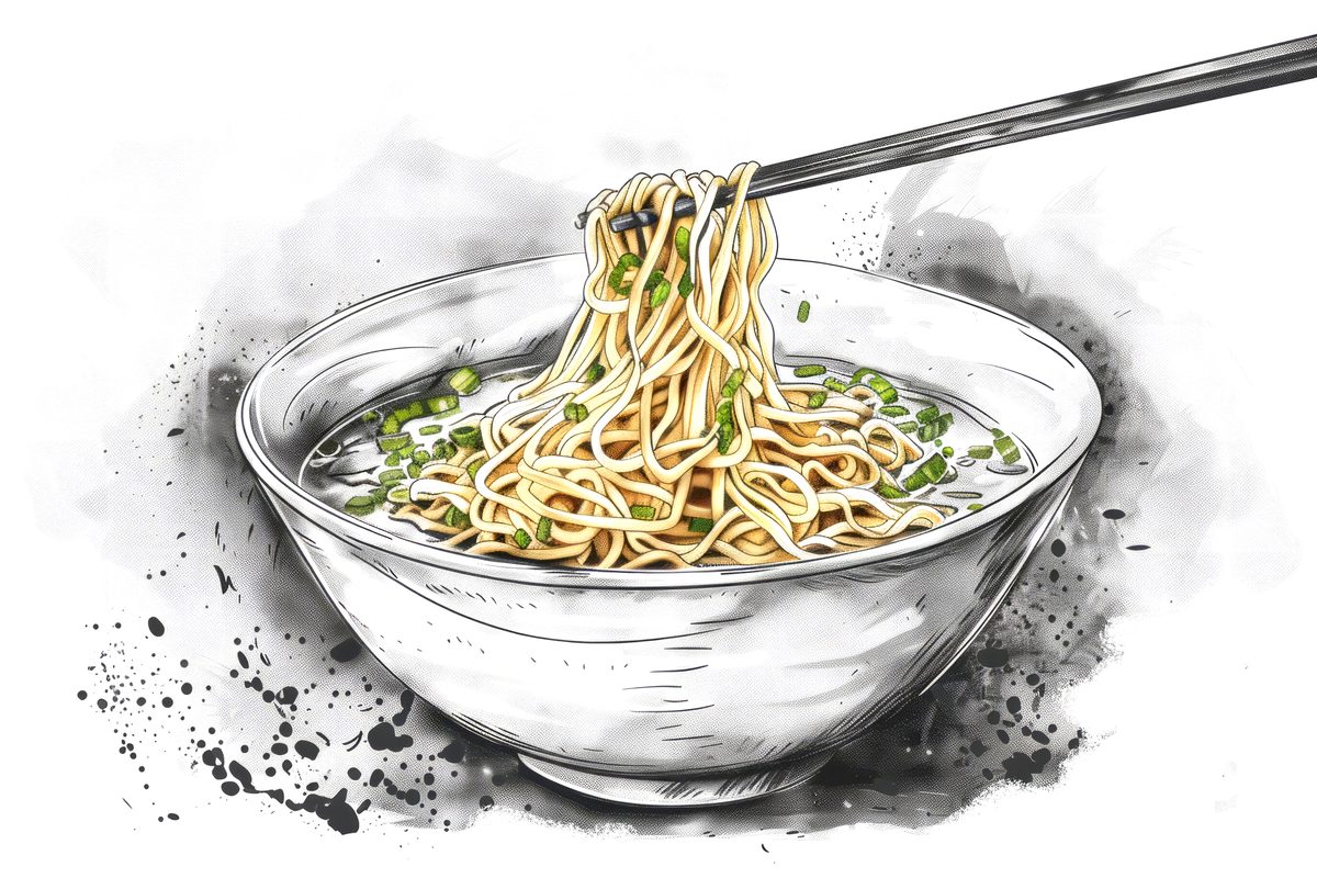 Hand-Drawn Noodles Sketch on White Background