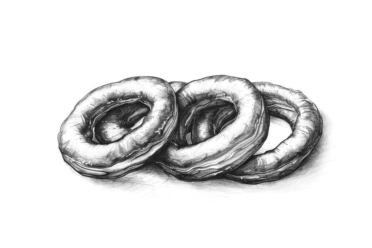 Black and White Sketch of Onion Rings