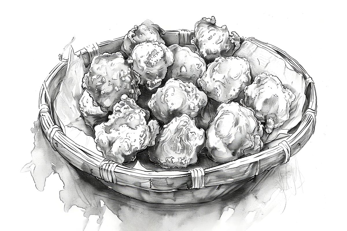 Black and White Sketch of Pakoras