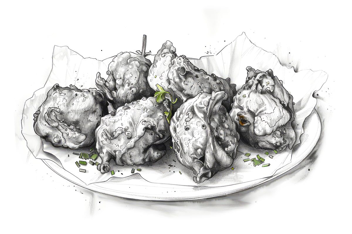 Hand-Drawn Pakoras Sketch on White Background