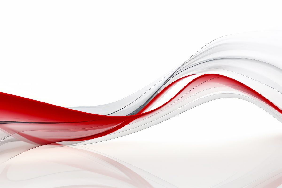 Abstract composition of red undulating forms on light background