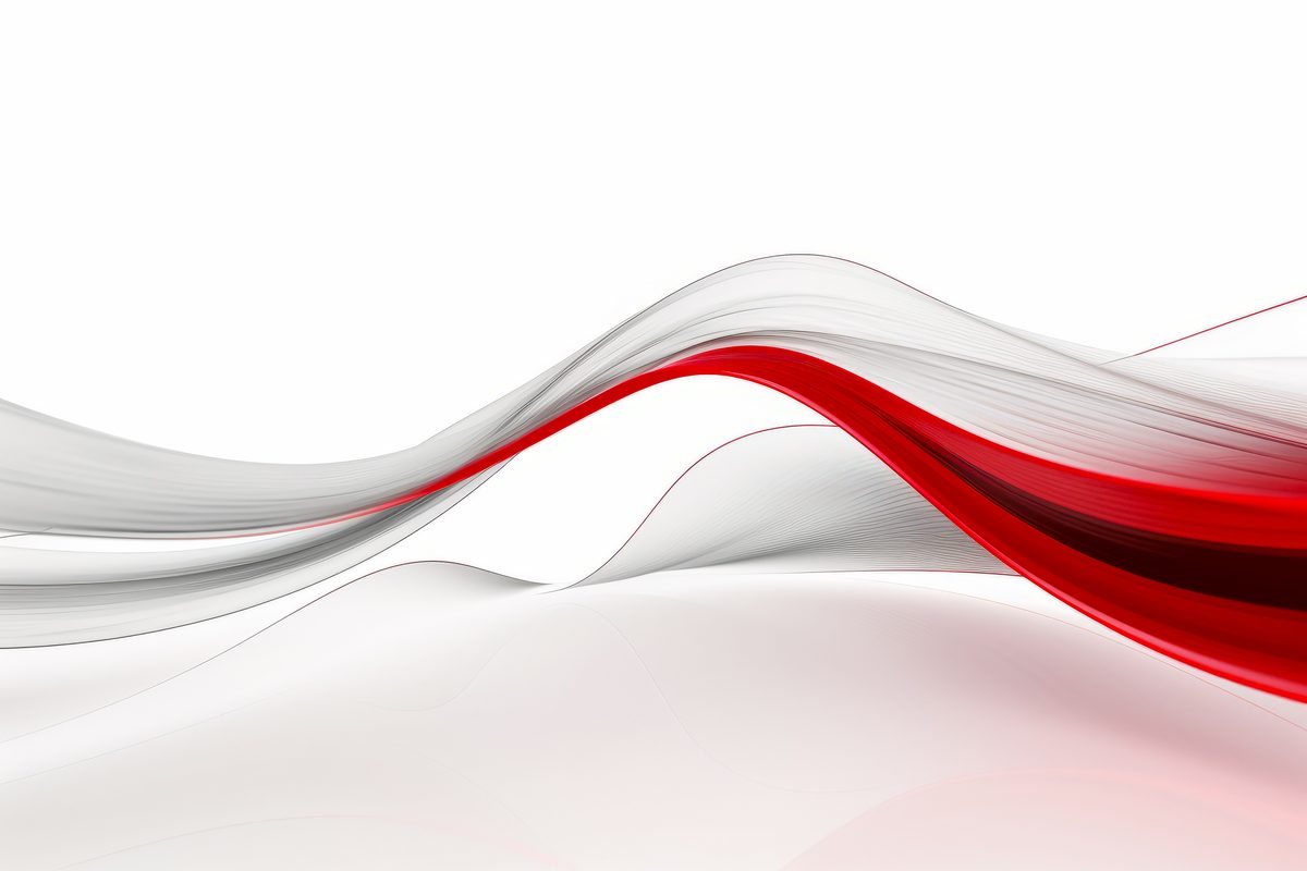 Abstract composition of red undulating forms on white background