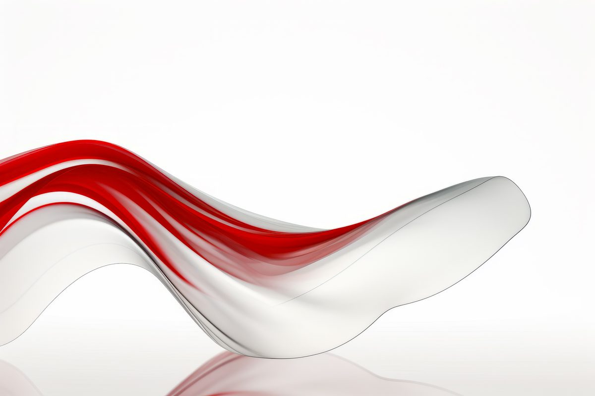 Abstract composition of red waving forms on a white backdrop