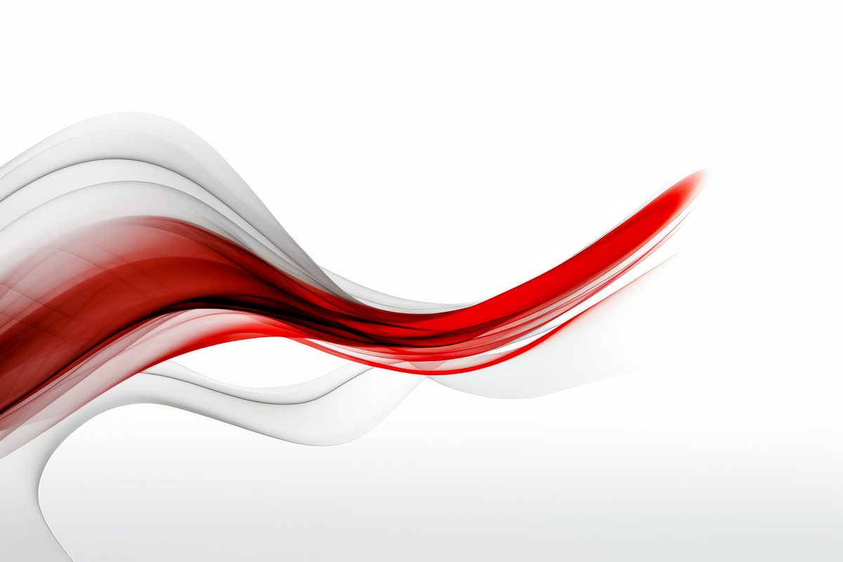 Abstract composition of red waving forms on a white background