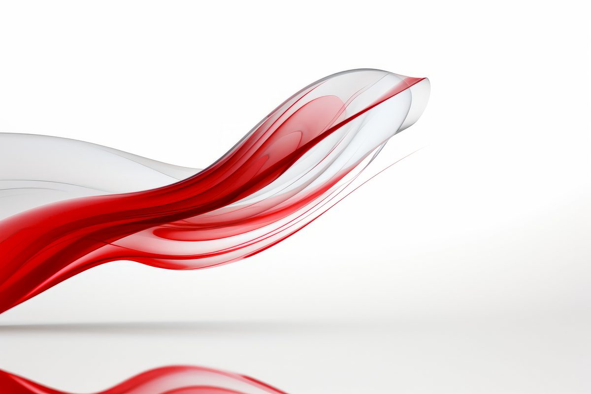 Abstract composition of red waving forms on light backdrop