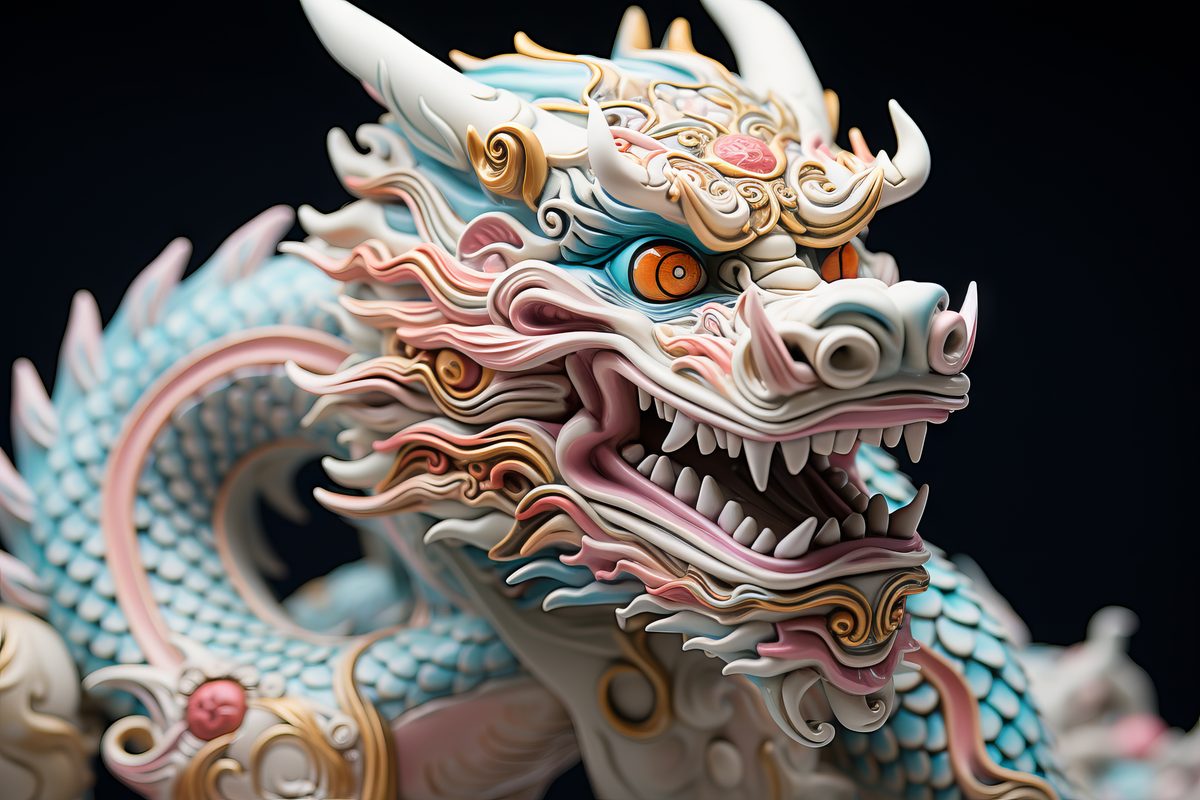Asian traditional blue dragon deity on light background