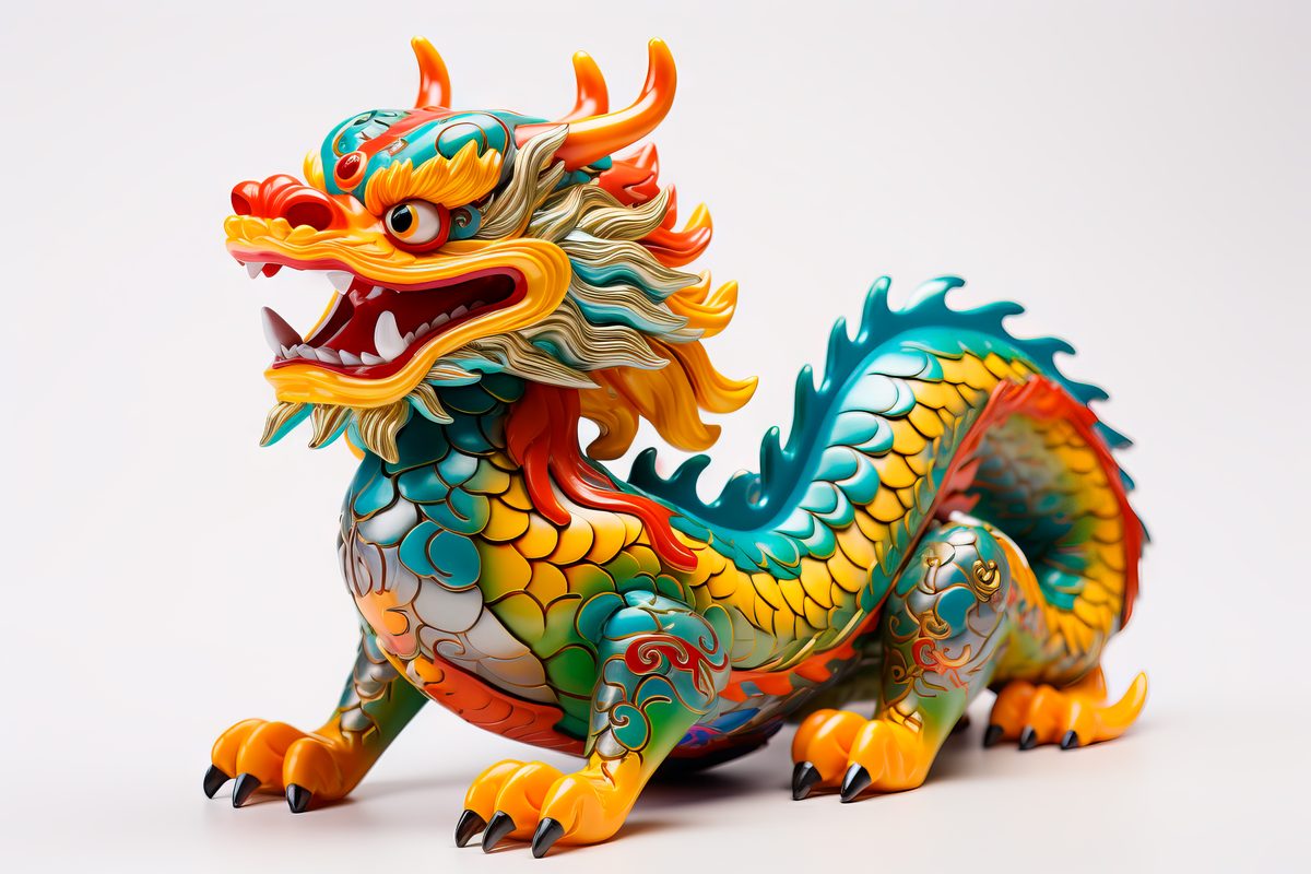 Asian traditional colorful dragon deity on light background