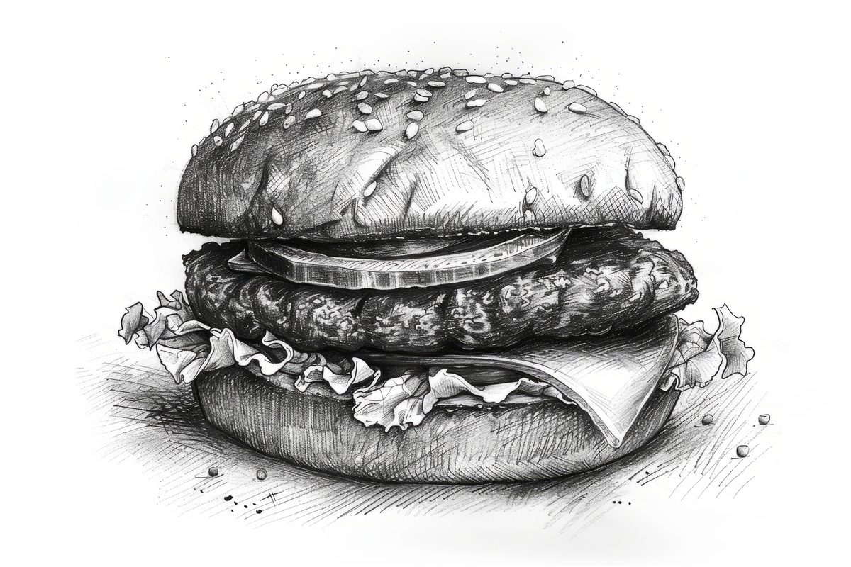 Image featuring a line drawing of a hamburger
