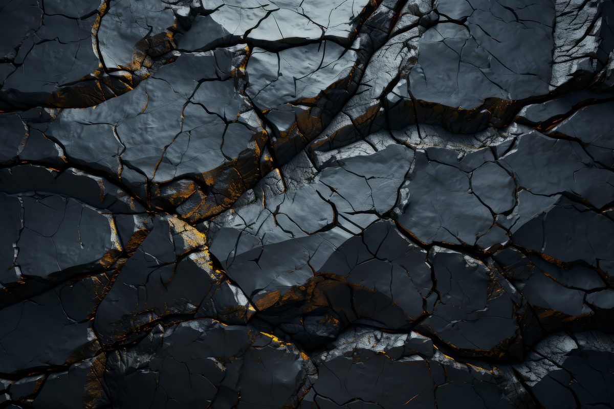 Black cracked surface texture with gold details