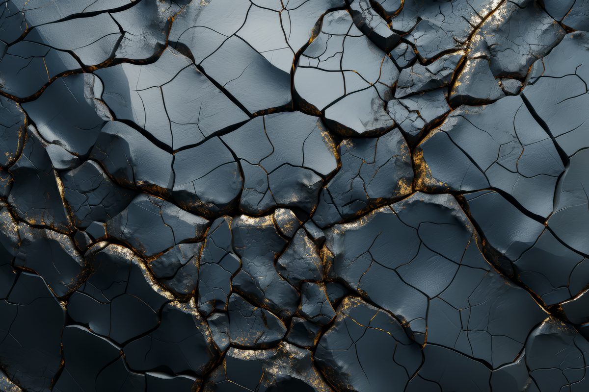 Black cracked surface texture with golden details