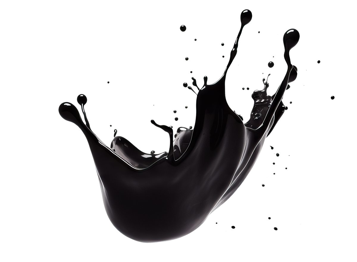 Black fluid splash isolated on white background