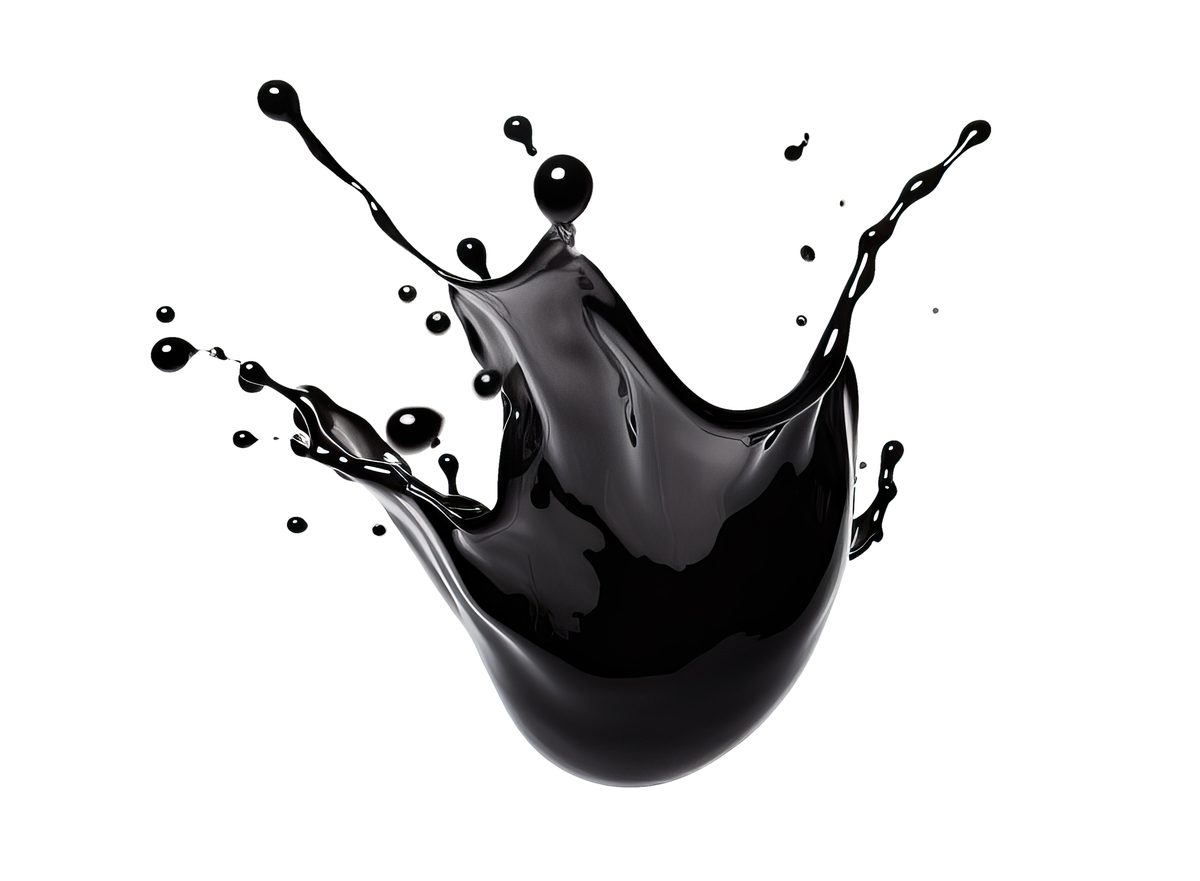 Black liquid splash isolated on white background