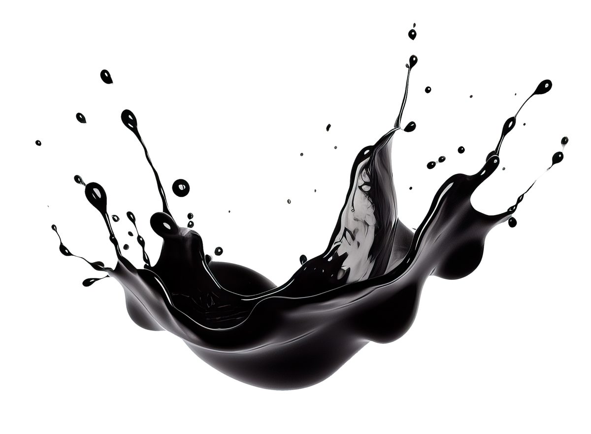 Black liquid splash isolated over a white background