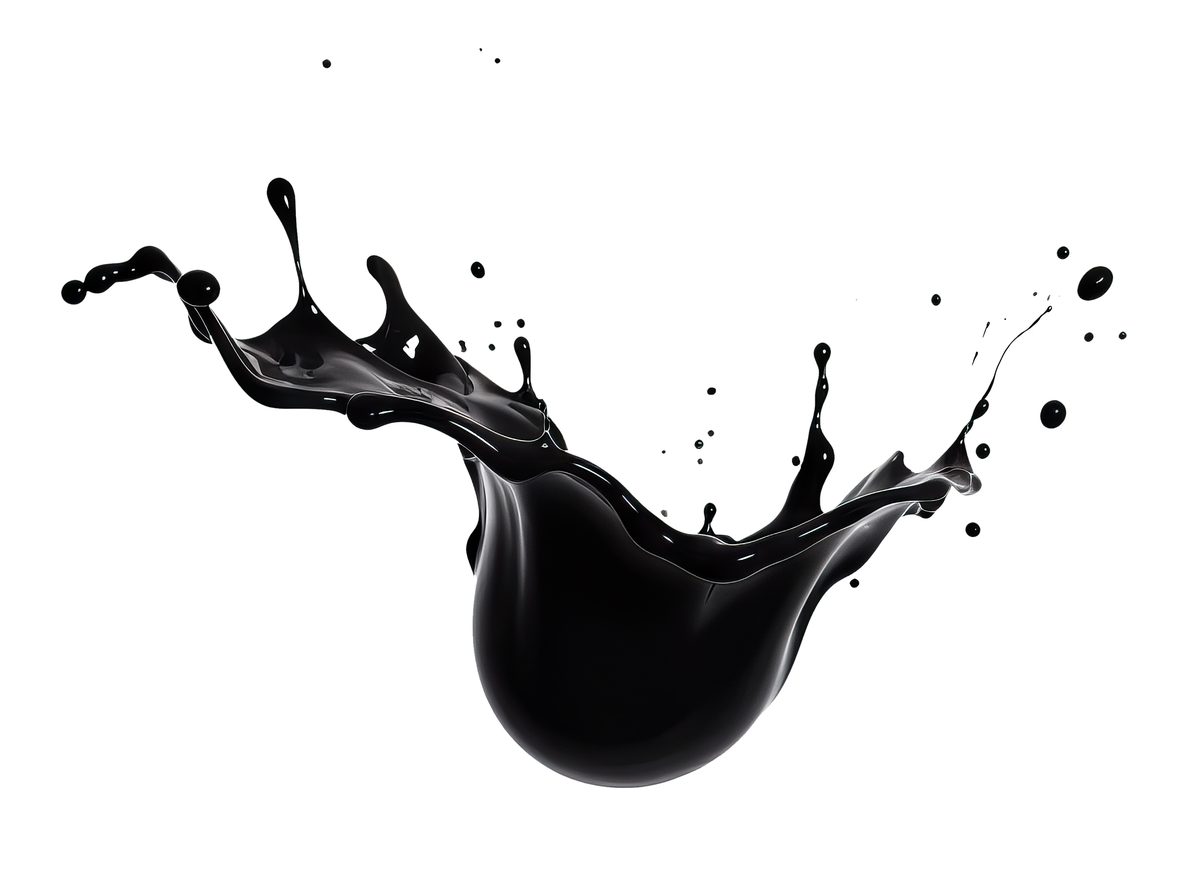 Black liquid splash isolated over white background
