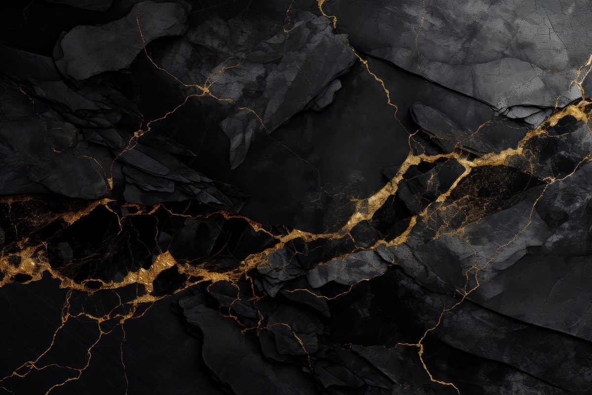 Black marble background texture with golden veined lines