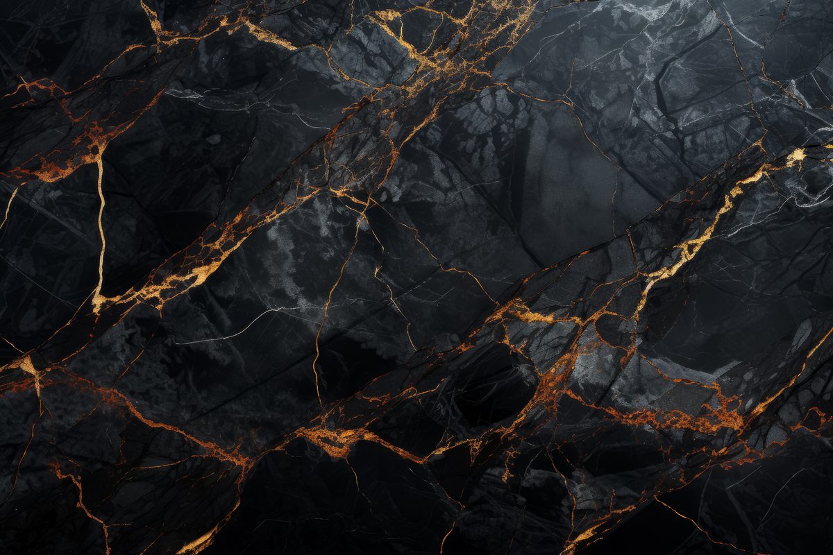 Black marble texture background with golden veined lines