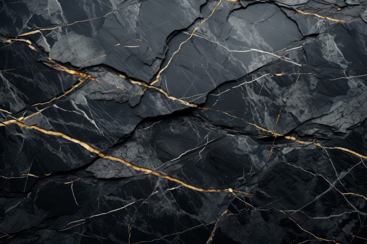 Black marble texture with golden veins
