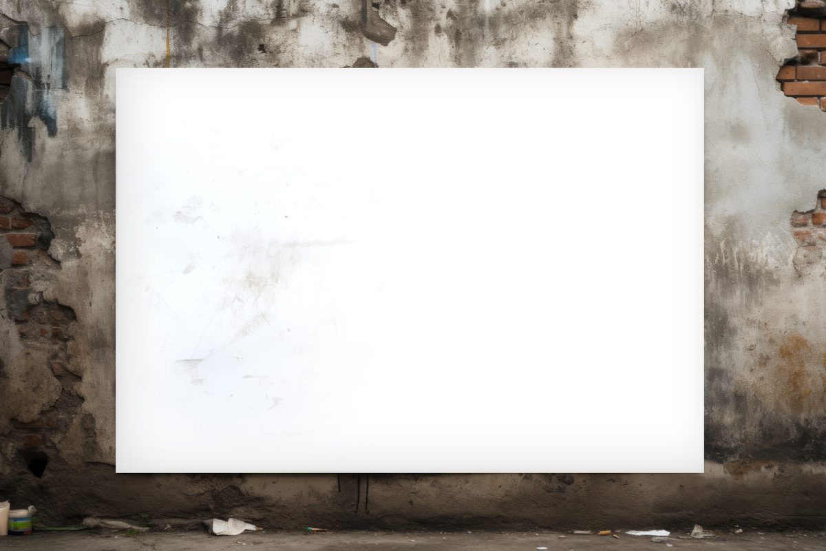 Blank canvas hanging in a grunge room