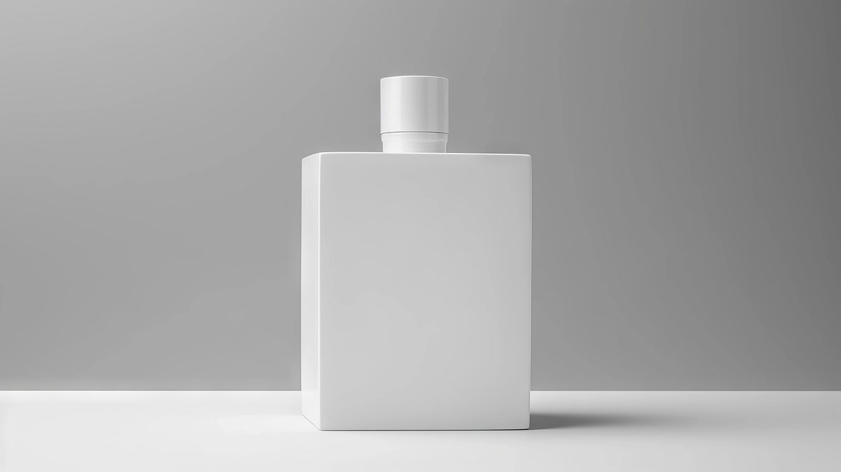Blank ceramic cosmetic bottle on light background