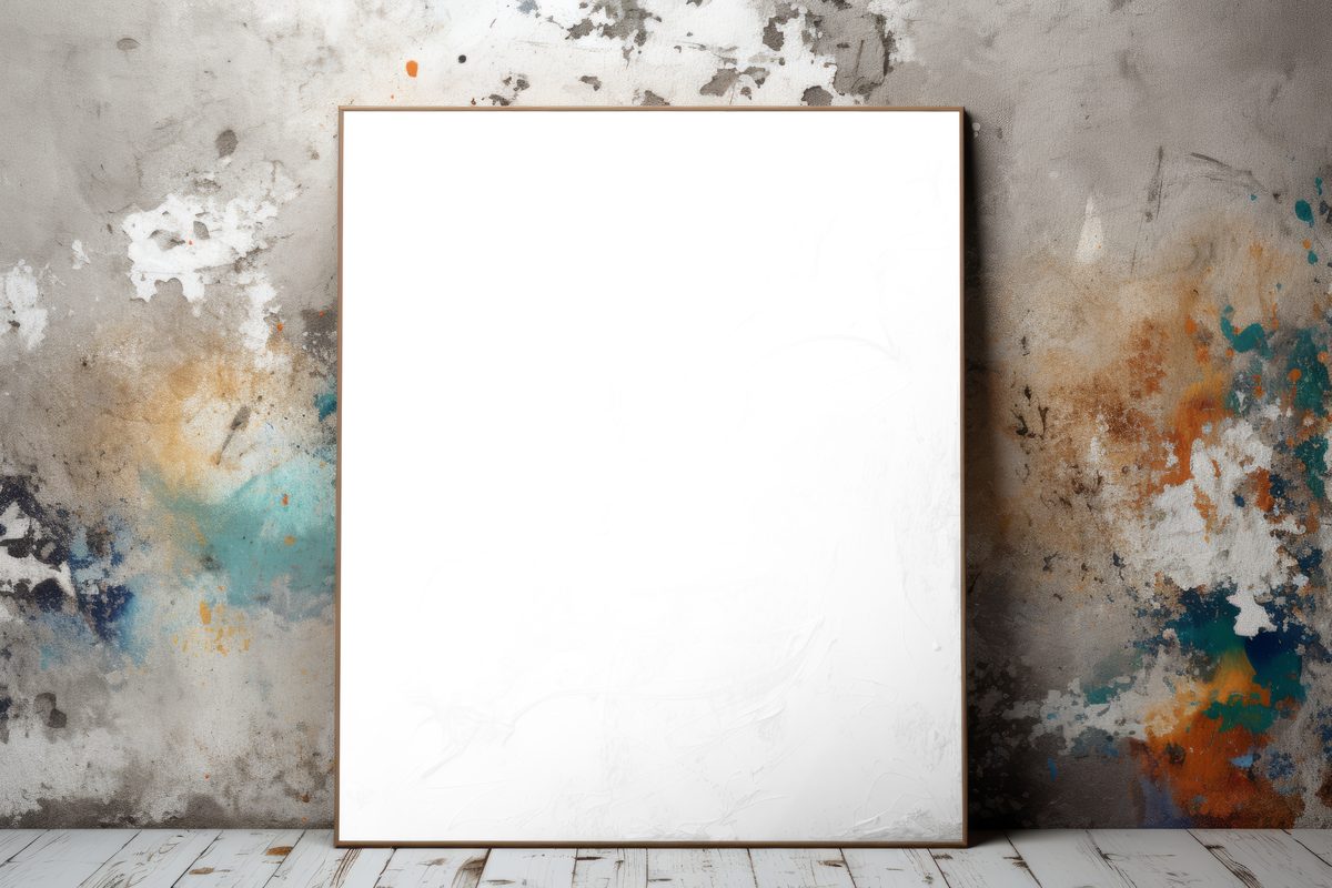 Blank square poster standing in a grunge room