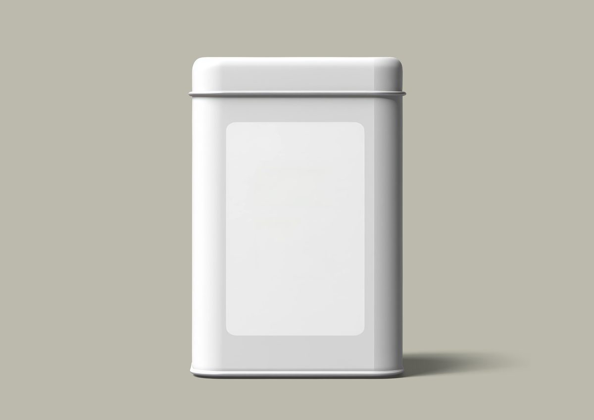 Metal canister with white lid isolated on light background