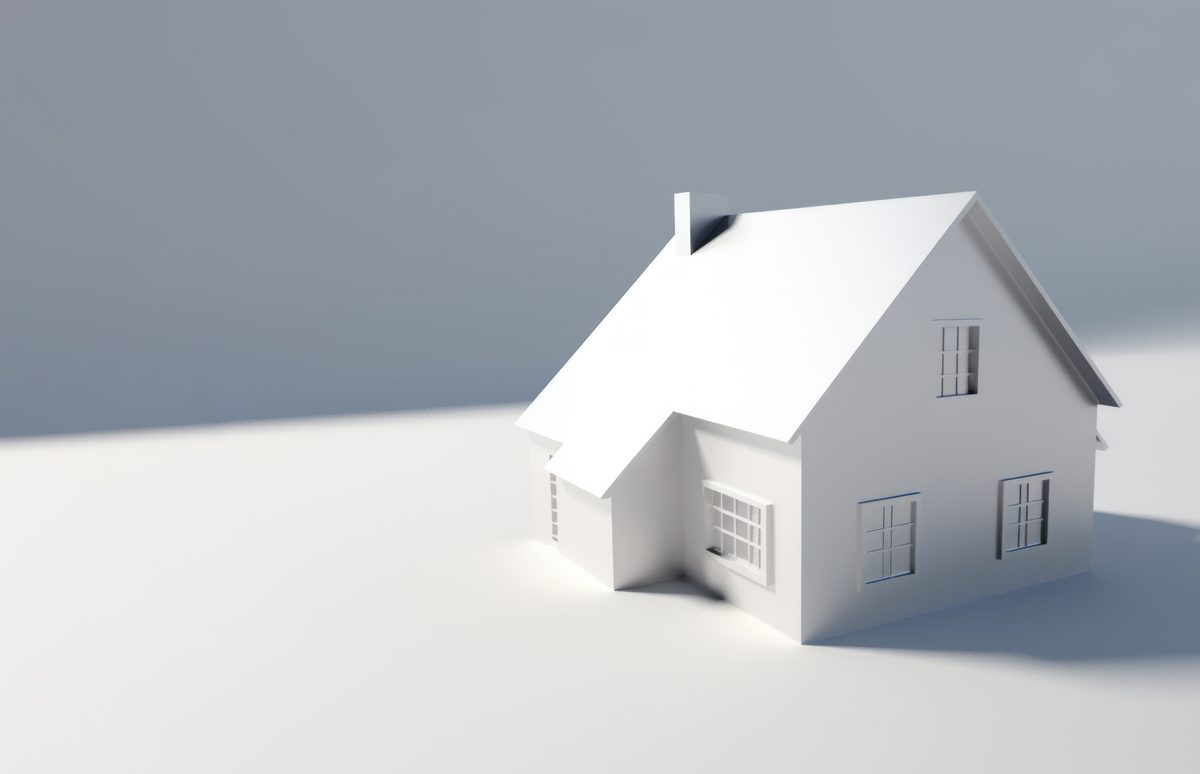 Minimalist 3D rendered house on a light grey background
