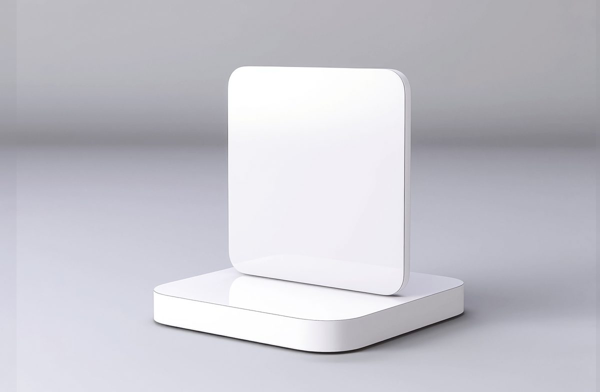 Minimalist shiny white empty podium for product presentation on a white background