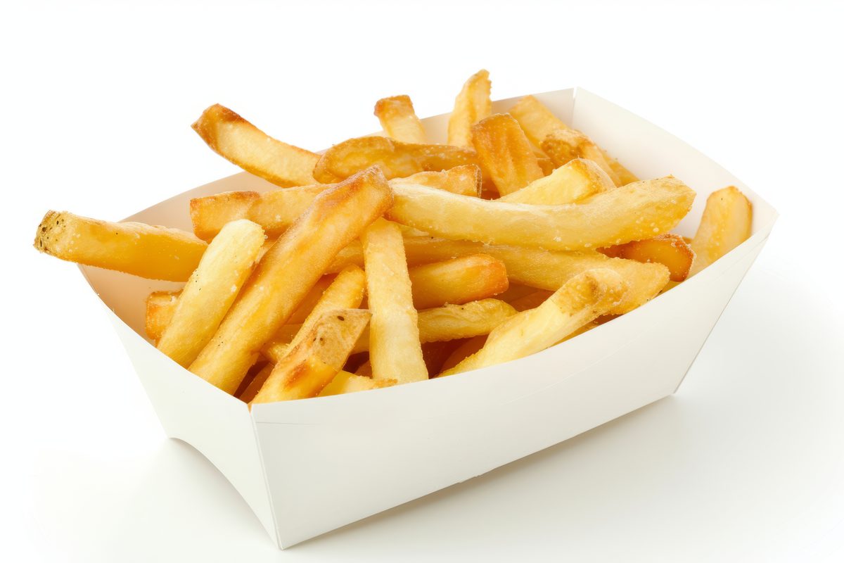 Top View Photo of French Fries on White